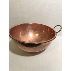 Vintage Copper Mixing Bowl w/ Brass Handle Loop 8.